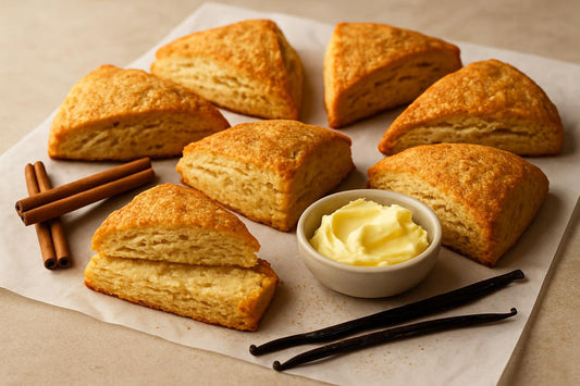 Vanilla Cinnamon Cardamom Scones on parchment
