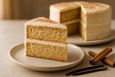Slice of vanilla cinnamon maple cake