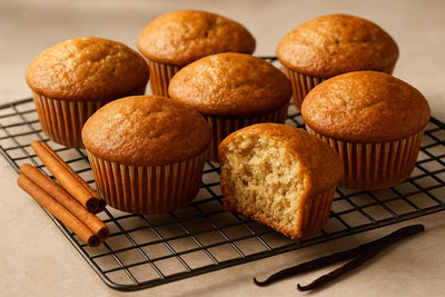 Vanilla Cinnamon Maple Muffins on a cooling rack