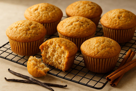 Vanilla Cinnamon Orange Muffins on a cooling rack