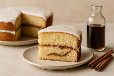 Slice of vanilla cinnamon roll cardamom cake
