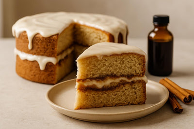 Slice of vanilla cinnamon roll ginger cake