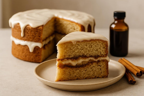 Slice of vanilla cinnamon roll ginger cake