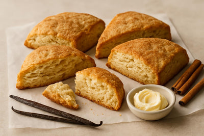 Vanilla Cinnamon Scones on parchment
