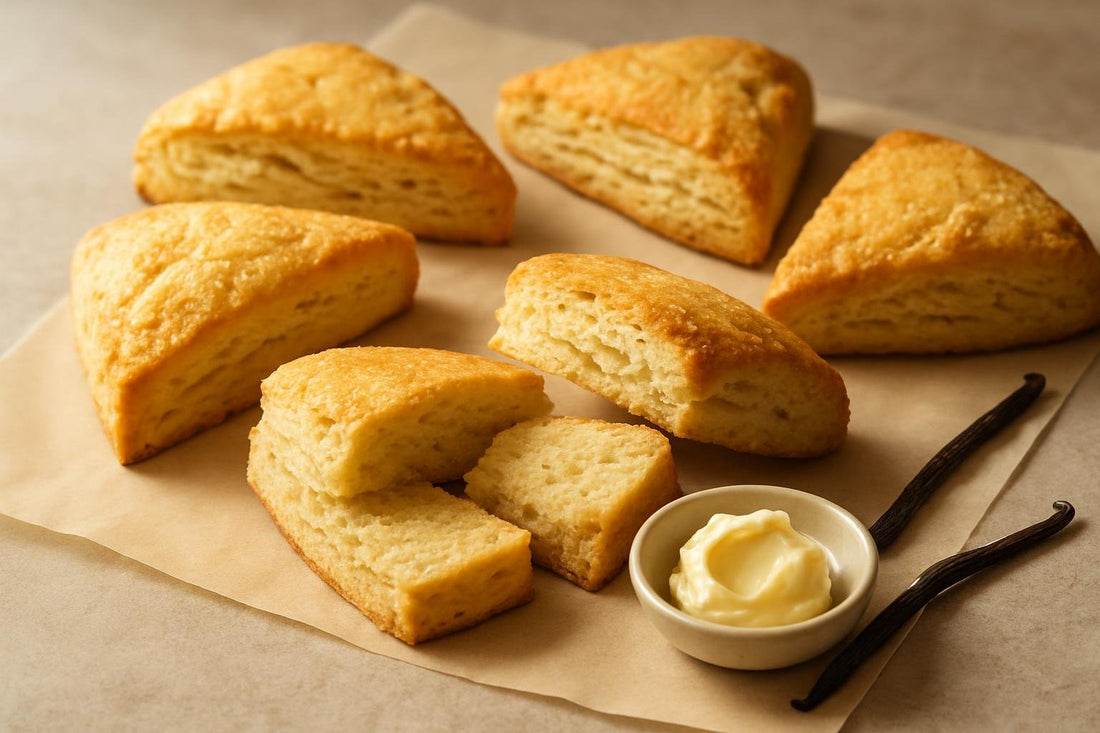 Vanilla Cream Scones on parchment