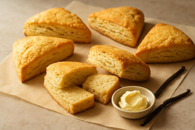 Vanilla Cream Scones on parchment