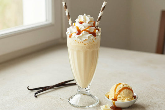 Vanilla Crème Brûlée Milkshake in a glass