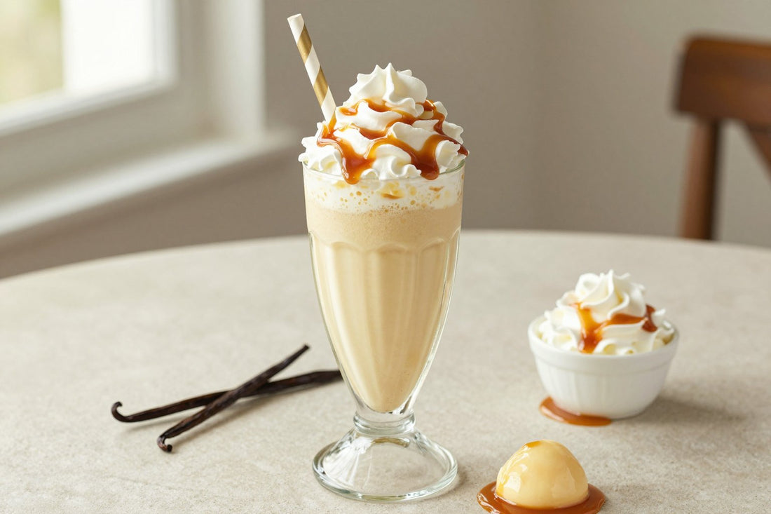 Vanilla Custard Brûlée Milkshake in a glass