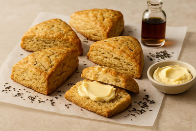 Vanilla Earl Grey Brown Sugar Scones on parchment