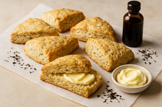 Vanilla Earl Grey Cream Scones on parchment