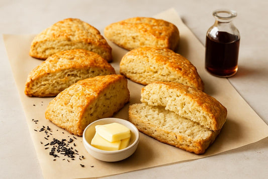 Vanilla Earl Grey Orange Scones on parchment