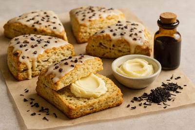 Vanilla Earl Grey Scones on parchment