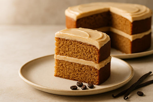 Slice of vanilla espresso brown sugar cake