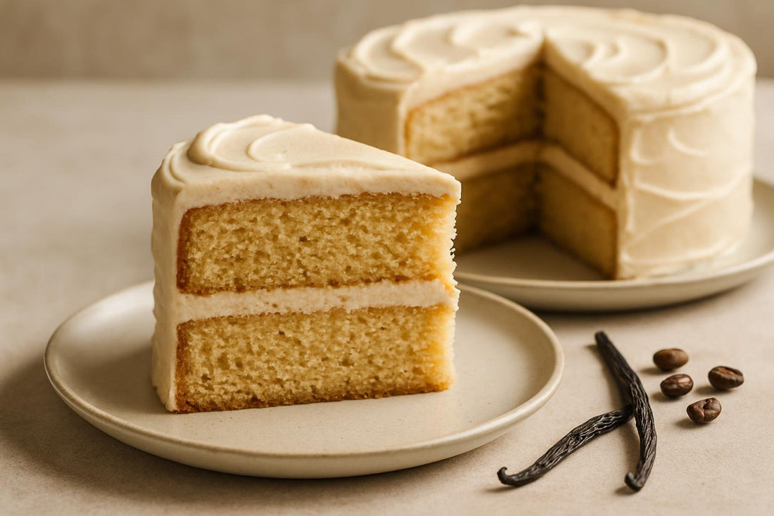 Slice of vanilla espresso cardamom cake