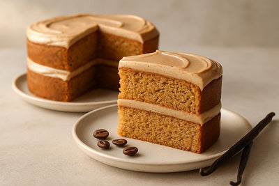 Slice of vanilla espresso cinnamon cake