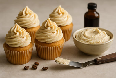 Cupcakes piped with vanilla espresso ginger buttercream