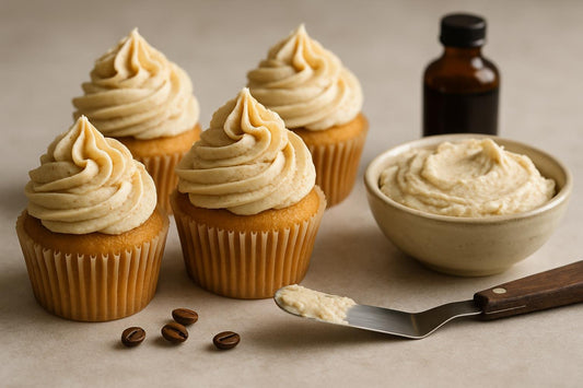 Cupcakes piped with vanilla espresso ginger buttercream