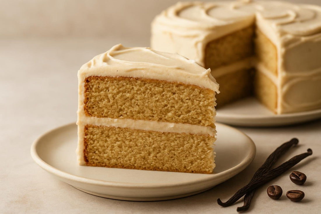 Slice of vanilla espresso maple cake