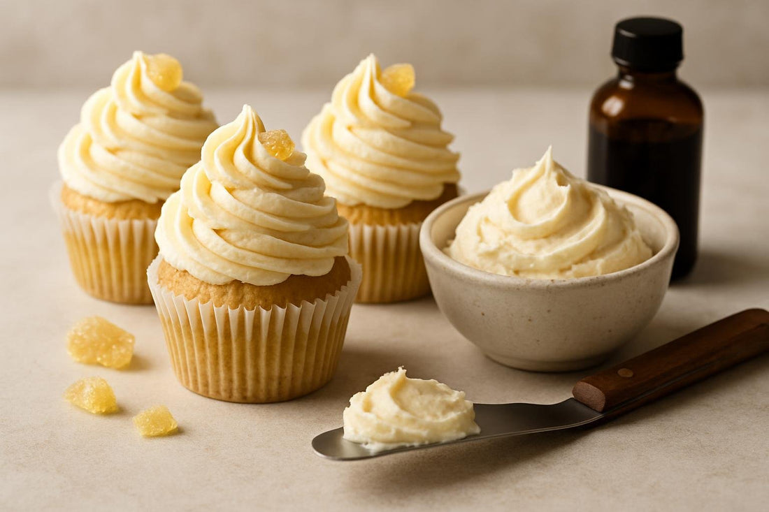 Cupcakes piped with vanilla ginger buttercream