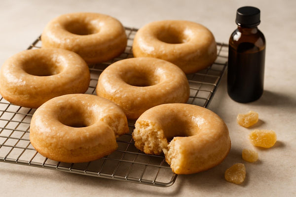 Vanilla Ginger Cake Doughnuts on a cooling rack