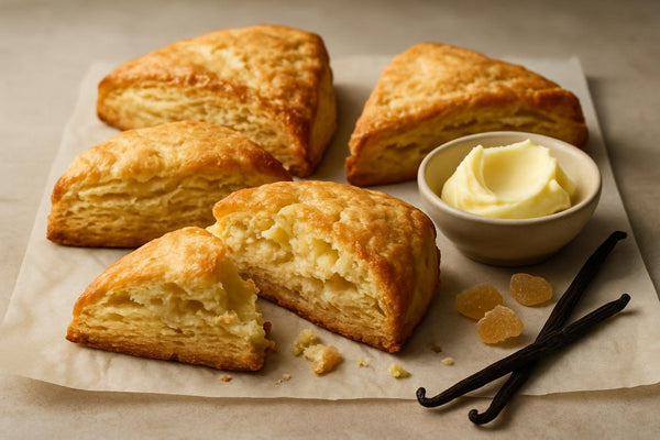 Vanilla Ginger Scones on parchment