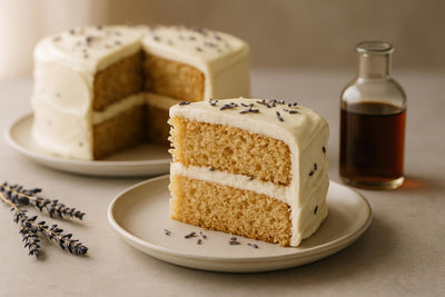 Slice of vanilla lavender brown sugar cake