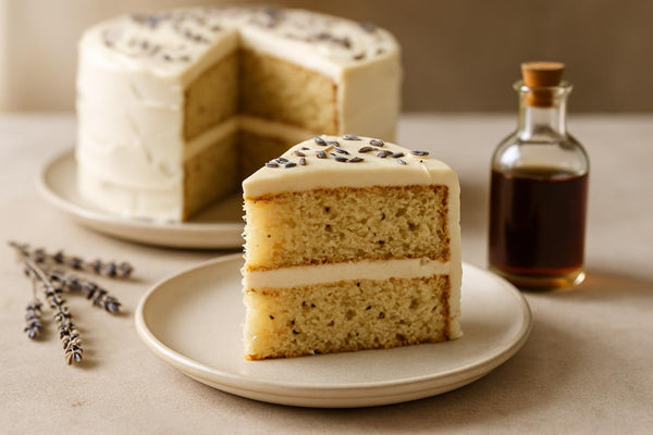 Slice of vanilla lavender cardamom cake