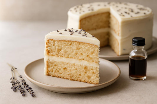Slice of vanilla lavender ginger cake
