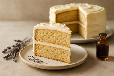 Slice of vanilla lavender maple cake