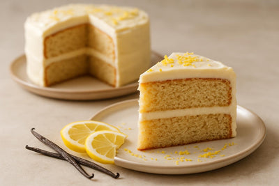 Slice of vanilla lemon cardamom cake