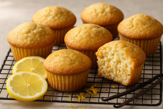 Vanilla Lemon Orange Muffins on a cooling rack
