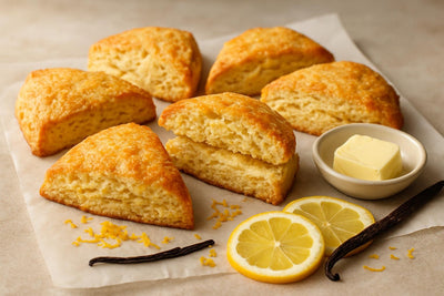 Vanilla Lemon Orange Scones on parchment