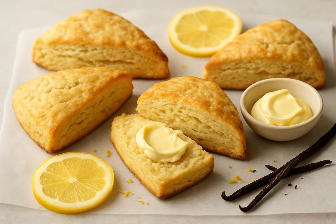 Vanilla Lemon Scones on parchment
