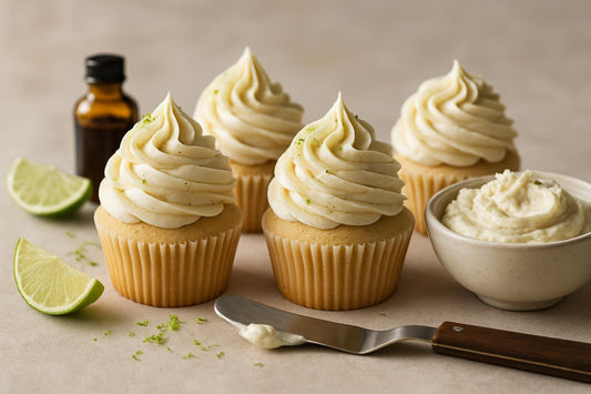 Cupcakes piped with vanilla lime cardamom buttercream
