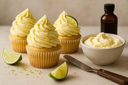 Cupcakes piped with vanilla lime lemon buttercream