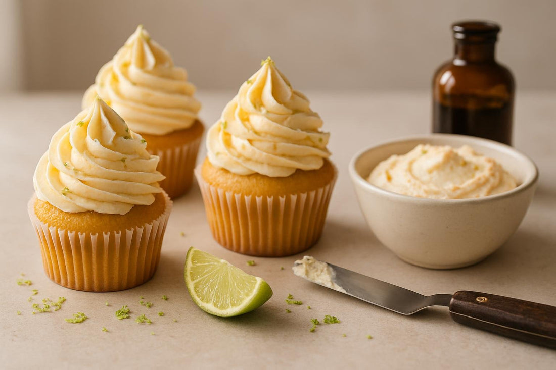 Cupcakes piped with vanilla lime orange buttercream