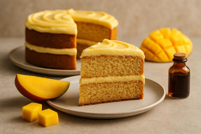 Slice of vanilla mango brown sugar cake