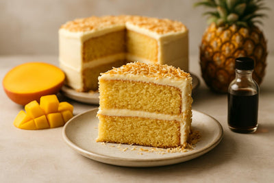 Slice of vanilla mango cake