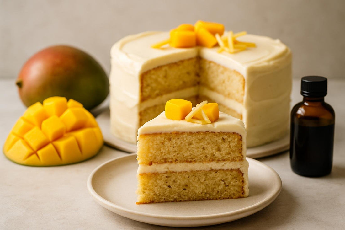 Slice of vanilla mango ginger cake