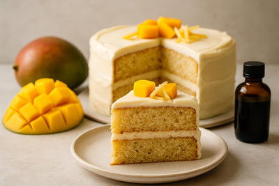 Slice of vanilla mango ginger cake
