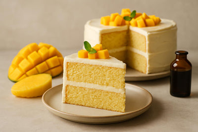 Slice of vanilla mango layer cake