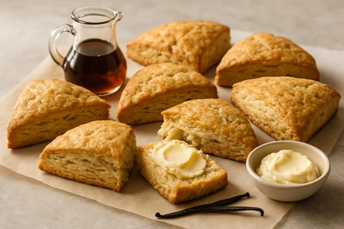 Vanilla Maple Brown Sugar Scones on parchment