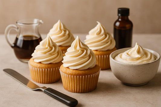 Cupcakes piped with vanilla maple buttercream