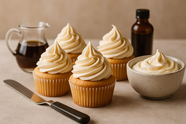 Cupcakes piped with vanilla maple buttercream