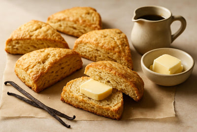 Vanilla Maple Cardamom Scones on parchment