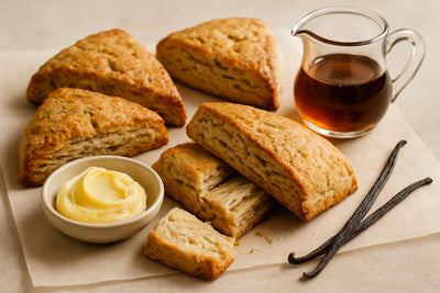 Vanilla Maple Espresso Scones on parchment