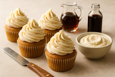 Cupcakes piped with vanilla maple ginger buttercream