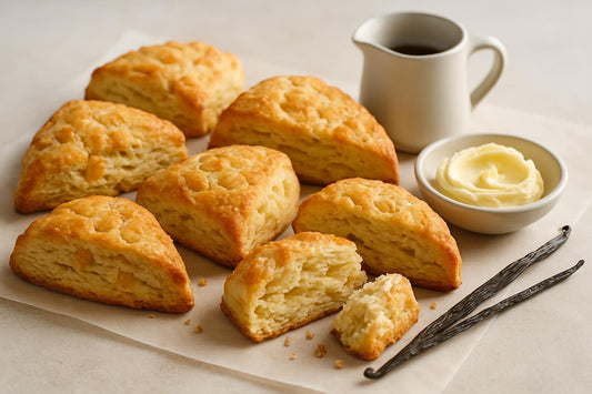 Vanilla Maple Ginger Scones on parchment