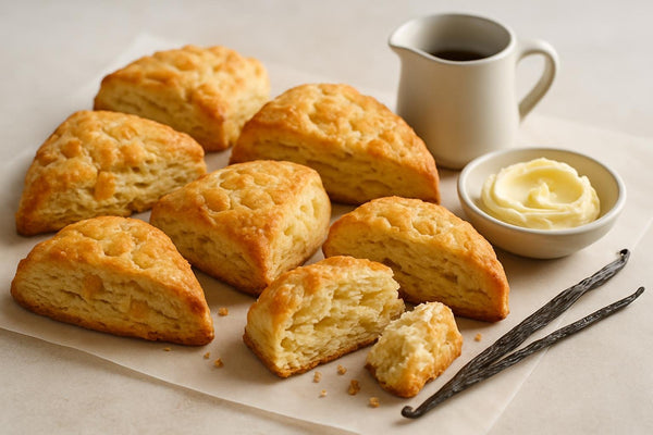 Vanilla Maple Ginger Scones on parchment