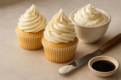 Cupcakes piped with vanilla mascarpone frosting